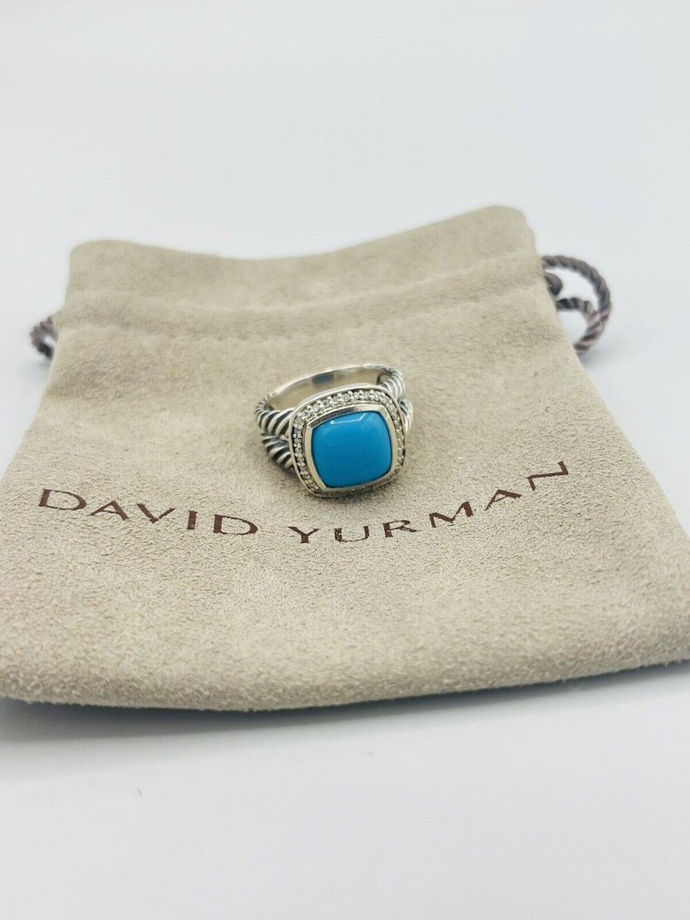 David Yurman Albion 11mm Turquoise & Diamond Ring Size 7